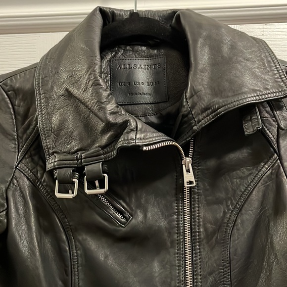 EUC All Saints Belvedere black leather moto style jacket - Picture 6 of 15